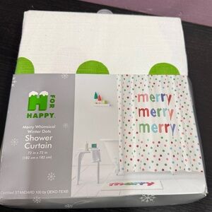 Bed Bath & Beyond Christmas Shower Curtain 72in Festive Merry Polka Dots New